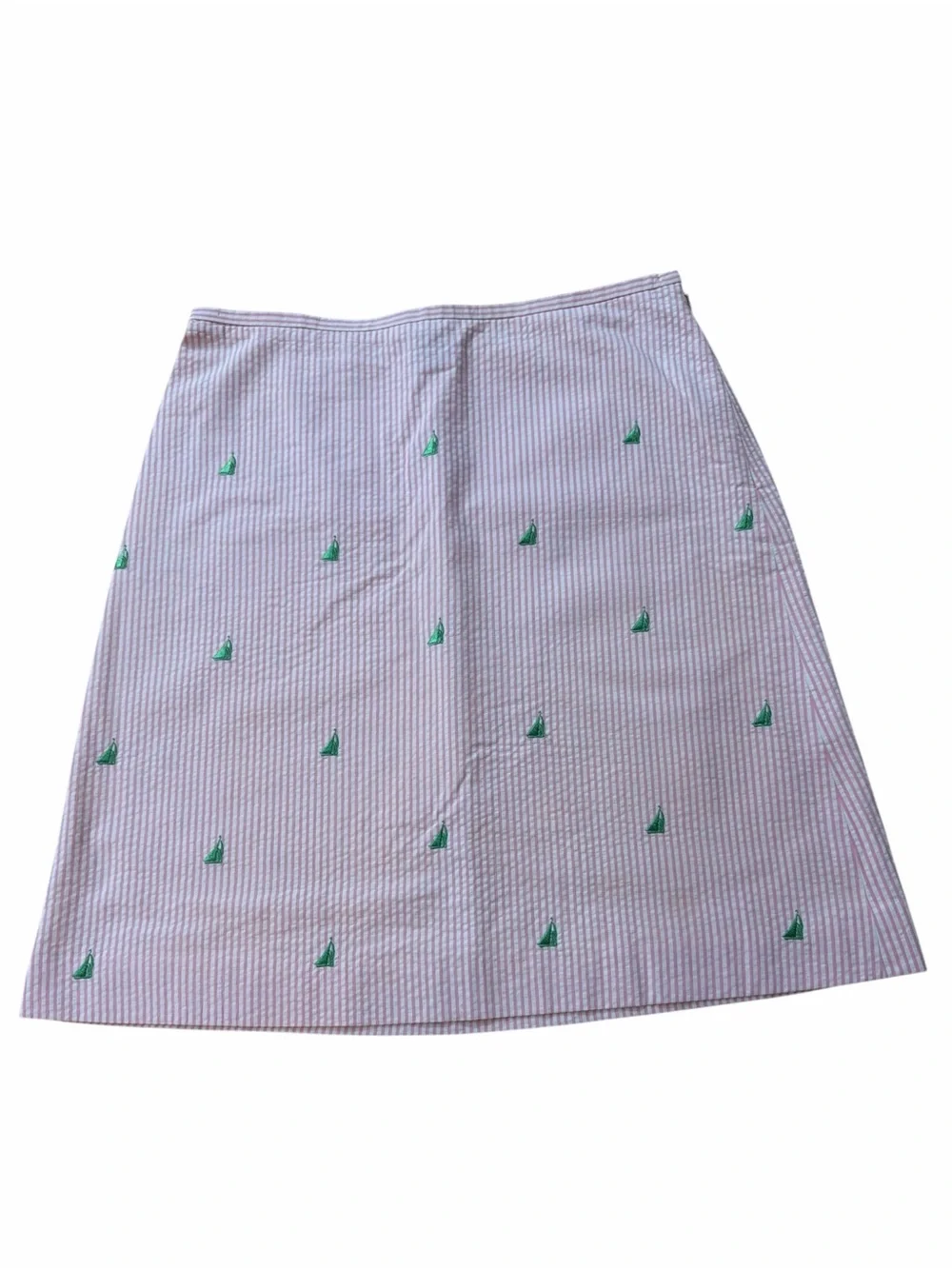 Brooks Brothers Pink and White Striped Seersucker Skirt with Sailboats